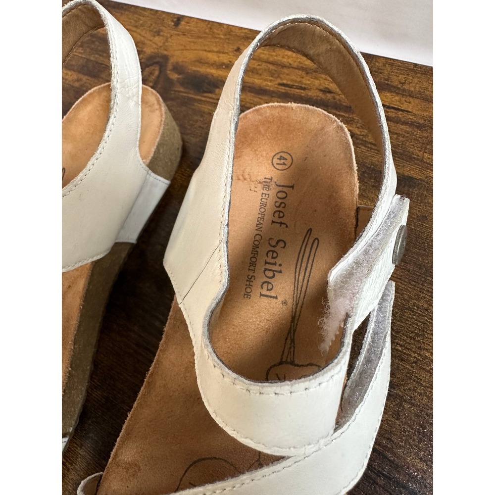 Josef Seibel Tonga 25 Women's Sandals White Leather Tan Cork Size 41 US 10 -10.5 - Picture 8 of 11